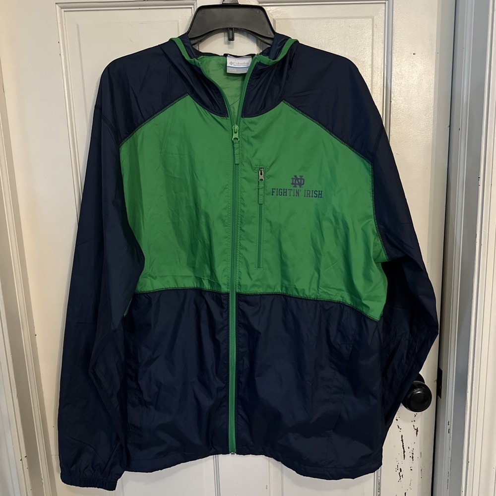 Notre Dame Fighting Irish Windbreaker Rain Jacket Columbia Sportswear Sz Large
